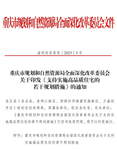 重庆出台支持实施高品质住宅13条，助推“好房子”建设